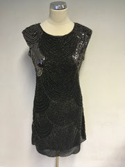 IZABEL LONDON BLACK SEQUINED & BEADED COCKTAIL SHIFT DRESS SIZE 8