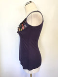 TED BAKER NAVY BLUE WITH MULTICOLOURED FRILL TRIM VEST TOP SIZE 1 UK 8/10