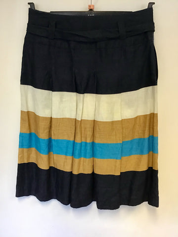 HOBBS STRIPED LINEN PLEATED TIE BELT SKIRT SIZE 10