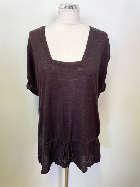 HOBBS BROWN SQUARE NECKLINE DRAWSTRING TIE WAIST FINE KNIT TOP SIZE 14