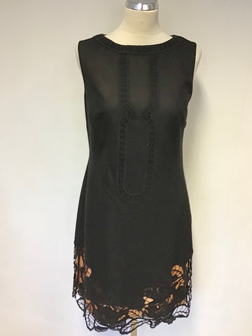 MONSOON BLACK WOOL BLEND CUT OUT DESIGN SLEEVELESS PENCIL DRESS SIZE 10