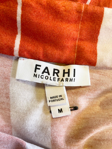 NICOLE FARHI ORANGE & CREAM PRINT STRETCH JERSEY LONG SLEEVE TIE WAIST DRESS SIZE M