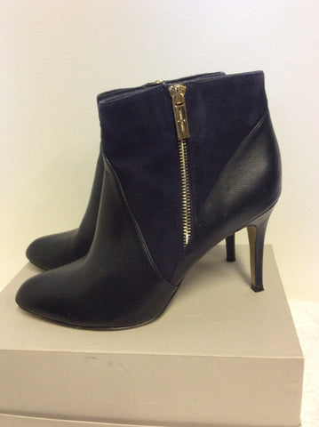 JASPER CONRAN DARK BLUE LEATHER & SUEDE ANKLE BOOTS SIZE 7/40