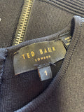 BRAND NEW TED BAKER BLACK STRETCH FINE RIB KNIT LACE HEM FIT & FLARE DRESS SIZE 1 UK 8/10