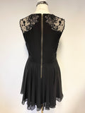 TED BAKER RUSSI BLACK & NUDE LINED MESH TRIM BEAD & SEQUIN TRIM FIT & FLARE DRESS SIZE 1 UK 8