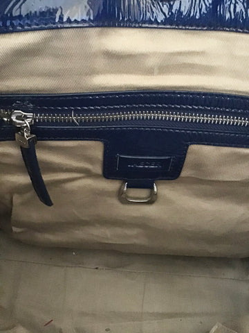 JAEGER NAVY BLUE PATENT LEATHER HAND/ SHOULDER TOTE BAG