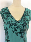 COUNTRY CASUALS GREEN & VELVET EMBELISHED FLORAL PRINT DRESS SIZE 14
