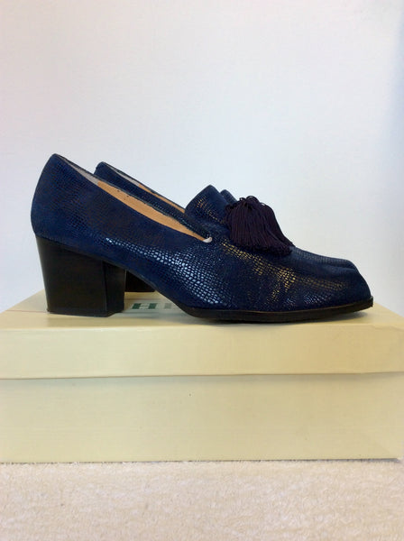BRAND NEW HB ESPANA DARK BLUE LEATHER TASSEL TRIM HEELS SIZE 6/39