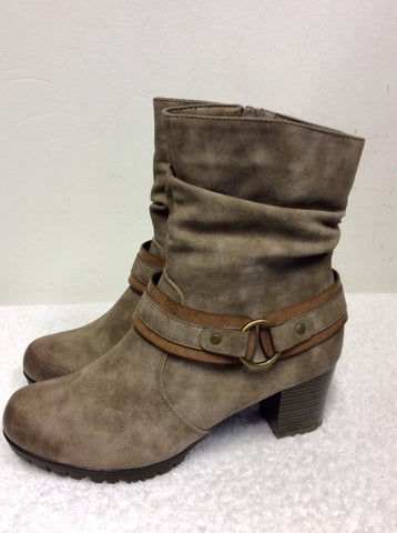 BRAND NEW REIKER LIGHT BROWN LEATHER FLEECE LINED ANKLE BOOTS SIZE 5/38