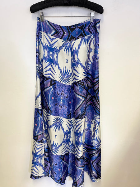 GOLDIE LONDON BLUE, PINK & IVORY FLARED MAXI SKIRT SIZE M