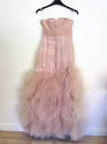 HANIELS PALE PINK NET OVERLAY STRAPLESS PROM/ EVENING DRESS SIZE 6