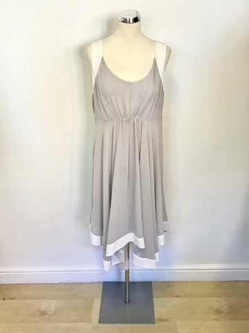 MINT VELVET PALE GREY & WHITE TRIM SLEEVELESS DRESS SIZE 14