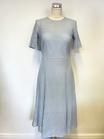 HOBBS LIGHT BLUE SHORT SLEEVED HOLE PUNCHED DESIGN SPECIAL OCCASION DRESS SIZE 10