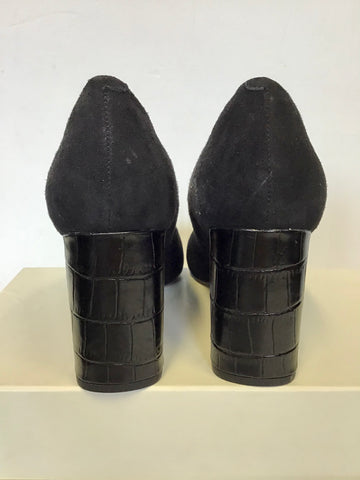 CLARKS BLACK SUEDE & CROC PRINT BLOCK HEELS SIZE 6/39.5
