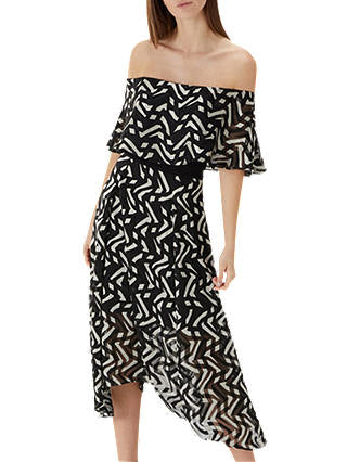BRAND NEW COAST ADA BARDOT BLACK & WHITE MONO PRINT MIDI DRESS SIZE 10