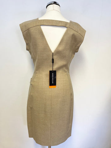 BRAND NEW KAREN MILLEN CAMEL WOOL CUT OUT BACK PENCIL DRESS SIZE 10