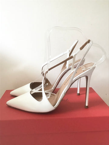 BRAND NEW PURA LOPEZ WHITE LEATHER SPECIAL OCCASION HEELS SIZE 4.5/37.5