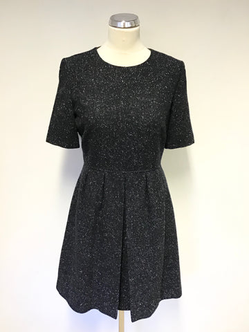HOBBS NW3 DARK BLUE MARL WOOL & SILK BLEND SHORT SLEEVE DRESS SIZE 10