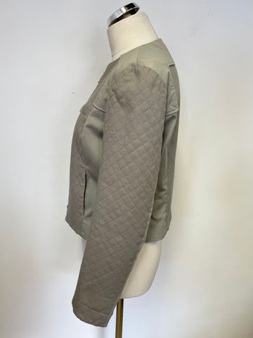 HUGO BOSS GREY COTTON QUILTED ZIP UP JACKET & SHORT SKIRT SUIT SIZE 10/12