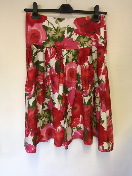 LAURA ASHLEY RED,WHITE & GREEN FLORAL PRINT FLIPPY SKIRT SIZE 12