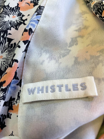 WHISTLES IVORY,CORAL & BLUE FLORAL PRINT CAP SLEEVE SILK DRESS SIZE 10