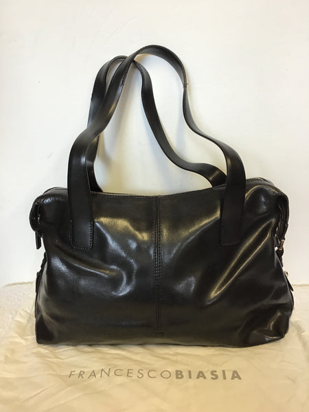 FRANCESCO BIASIA BLACK SPLIT LEATHER SHOULDER BAG