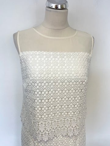 HOBBS WHITE LACE SLEEVELESS PENCIL DRESS SIZE 10