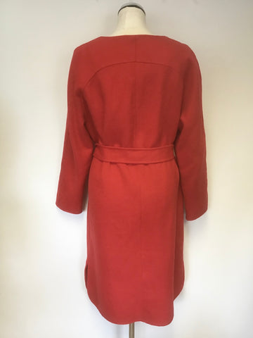 MARKS & SPENCER RED WOOL BLEND WRAP ACROSS TIE BELT COAT SIZE 14