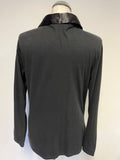 TEMPERLEY BLACK SATIN COLLAR TRIM LONG SLEEVE COTTON TOP SIZE M