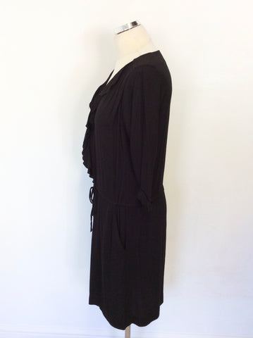JIGSAW BLACK FRILL TRIM DRAWSTRING TIE WAIST 3/4 SLEEVE DRESS SIZE 12