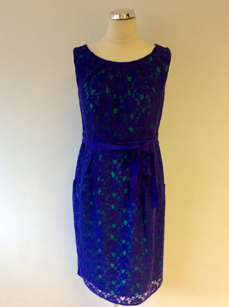 KALIKO PURPLE LACE & EMERALD GREEN PENCIL DRESS SIZE 12