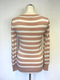 GUESS PINK & IVORY STRIPE DIAMANTÉ & GOLD LOGO TRIM LONG SLEEVE JUMPER SIZE S