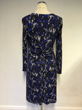 BRAND NEW BETTY JACKSON BLACK, BLUE,BLACK & WHITE PRINT LONG SLEEVE DRESS SIZE 12