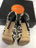 KAREN MILLEN PONY SKIN LEOPARD PRINT PEEP TOE HEELS SIZE 6/39