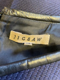 JIGSAW NAVY BLUE WOOL MIX LEATHER TRIMMED STRAIGHT SKIRT SIZE 10