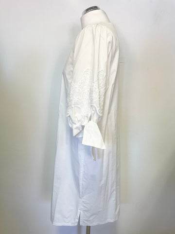 SWEEWE PARIS WHITE COTTON LOOSE FIT DRESS WITH LACE TRIM TIE HALF SLEEVES SIZE S