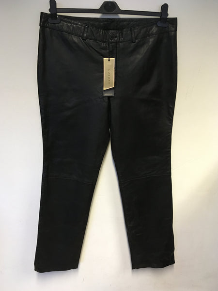 BRAND NEW MARKS & SPENCER LUXURY BLACK LEATHER TROUSERS SIZE 16