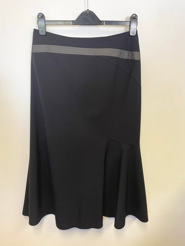 GARELLA BLACK & GREY RIBBON TRIMMED A-LINE MIDI SKIRT SIZE 2 UK 12