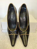 GUESS DARK BROWN & CAMEL TRIM ALL LEATHER HEELS SIZE 5/38