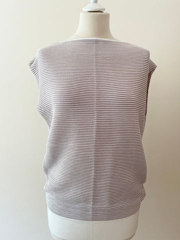 REISS LUCINDA NUDE & WHITE TEXTURED STRIPE SLEEVELESS KNIT TOP SIZE M