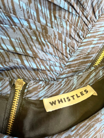 WHISTLES BLUE & BLACK PRINT SHORT SLEEVE SILK REAR ZIP PENCIL DRESS SIZE 8