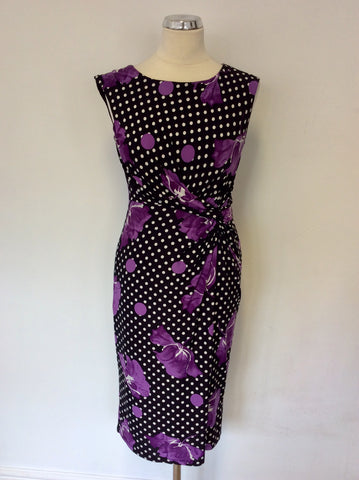 PRÉCIS BLACK & WHITE SPOT & PURPLE FLORAL PRINT DRESS SIZE 8