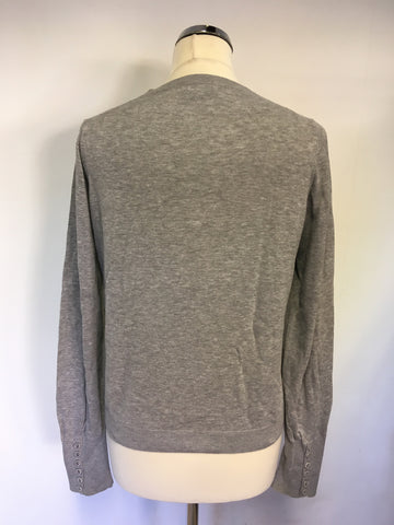 MULBERRY LIGHT GREY BUTTON TRIM COTTON JUMPER SIZE L