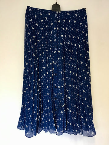 PARIS ATELIER & OTHER STORIES BLUE FLORAL & SPOT PRINT LONG PLEATED SKIRT SIZE 10