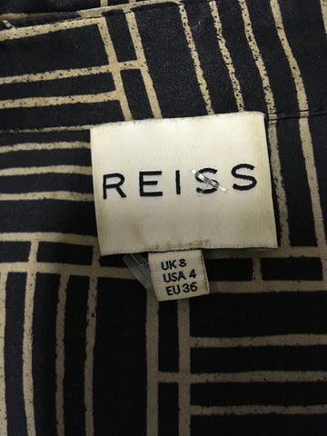 REISS BLACK & GOLD PRINT SILK SHIRT SIZE 8