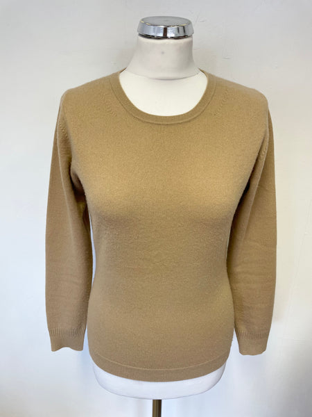 PURE COLLECTION CAMEL 100% CASHMERE ROUND NECK LONG SLEEVE JUMPER SIZE 10