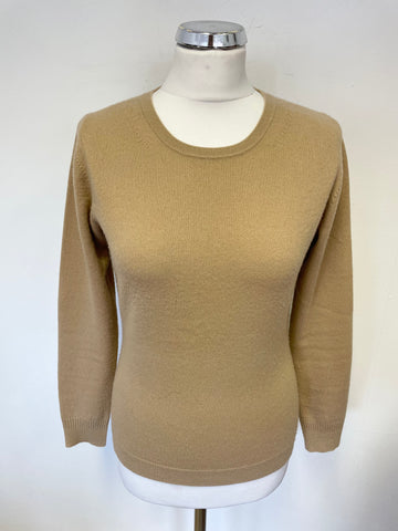 PURE COLLECTION CAMEL 100% CASHMERE ROUND NECK LONG SLEEVE JUMPER SIZE 10