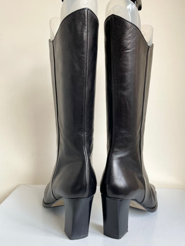 UNBRANDED ITALIAN BLACK LEATHER CALF LENGTH BOOTS SIZE 4/37