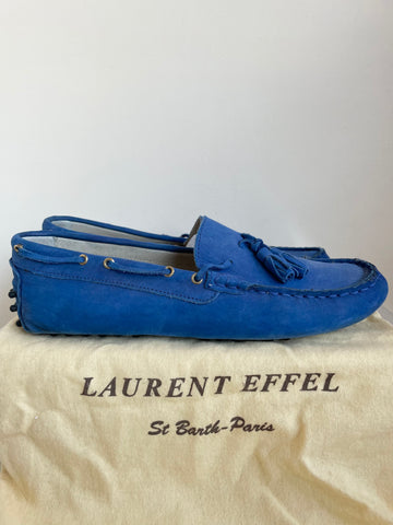 LAURENT EFFEL ST BARTH ROYAL BLUE MOLESKIN LEATHER FLAT LOAFERS SIZE 6/39