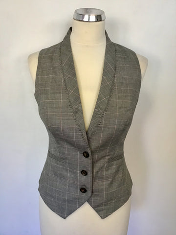 BRAND NEW TED BAKER GREY PRINCE OF WALES CHECK WAISTCOAT & TROUSER SUIT SIZE 1 UK 10